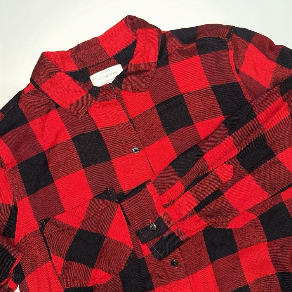 Lucky Brand Buffalo Plaid Flannel Shirt Women’s M Split Back Soft Top